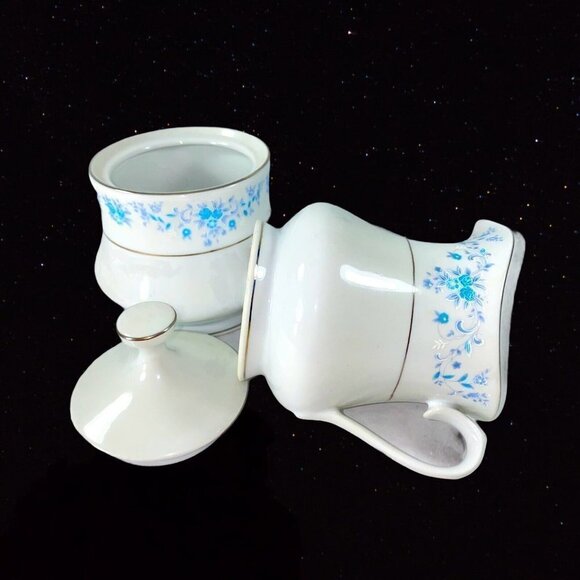 Vintage China Pearl Helen Creamer With Blue Flower Silver Trim Sugar Cream 4”T - Picture 5 of 5